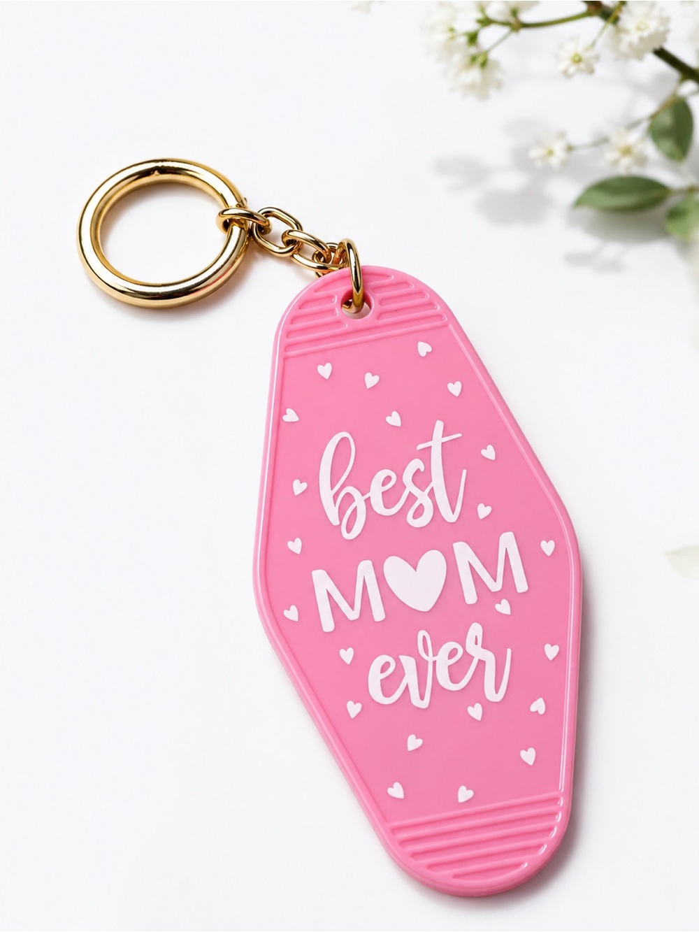 Blue Moon Studio NWT Best Mom Ever Bag Charm Hotel Key Chain Pink Heart Retro